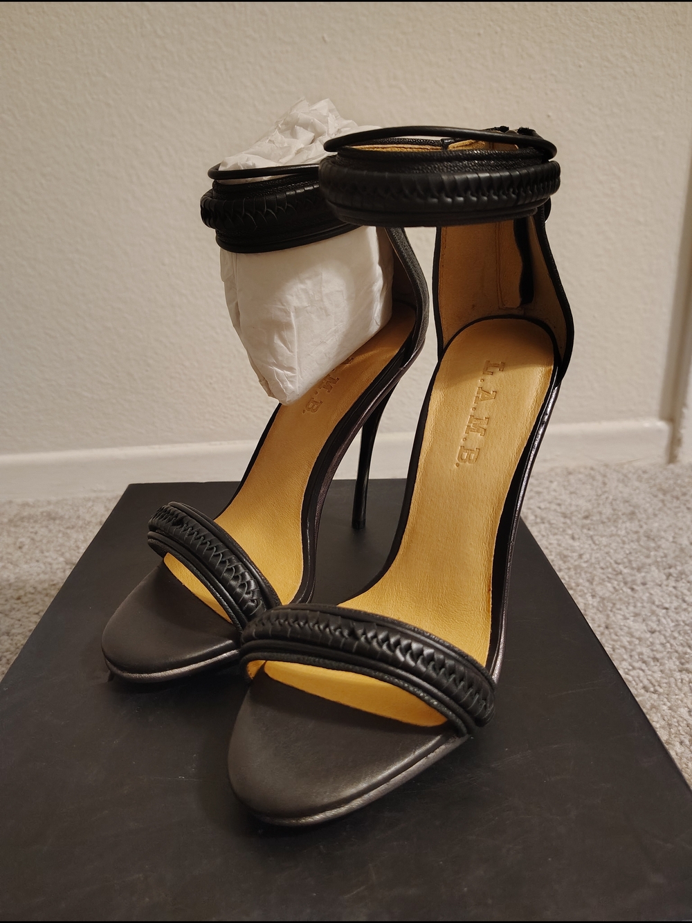 L.A.M.B. Black Braided-Strap  Sandals New